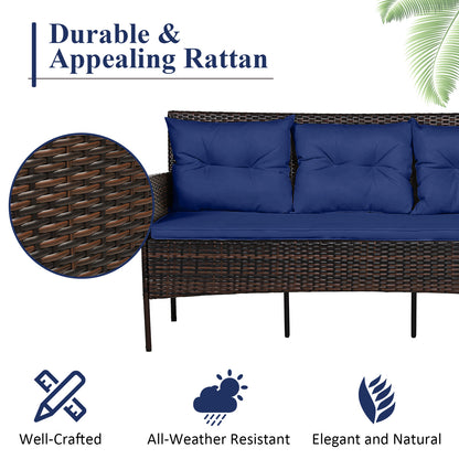 4 Seater Rattan Garden Furniture Set with Cushioned Sofa-Navy