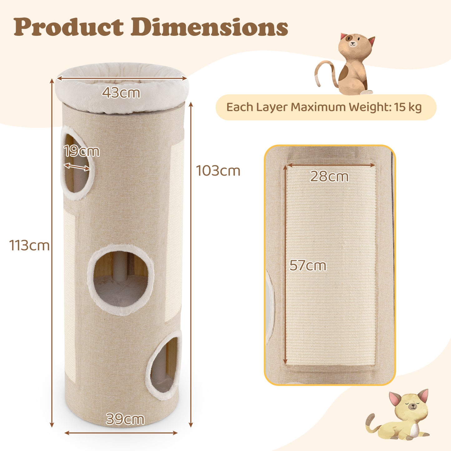 4-Story Cat House for Multiple Cats Elevated Cat Cave Bed-Beige