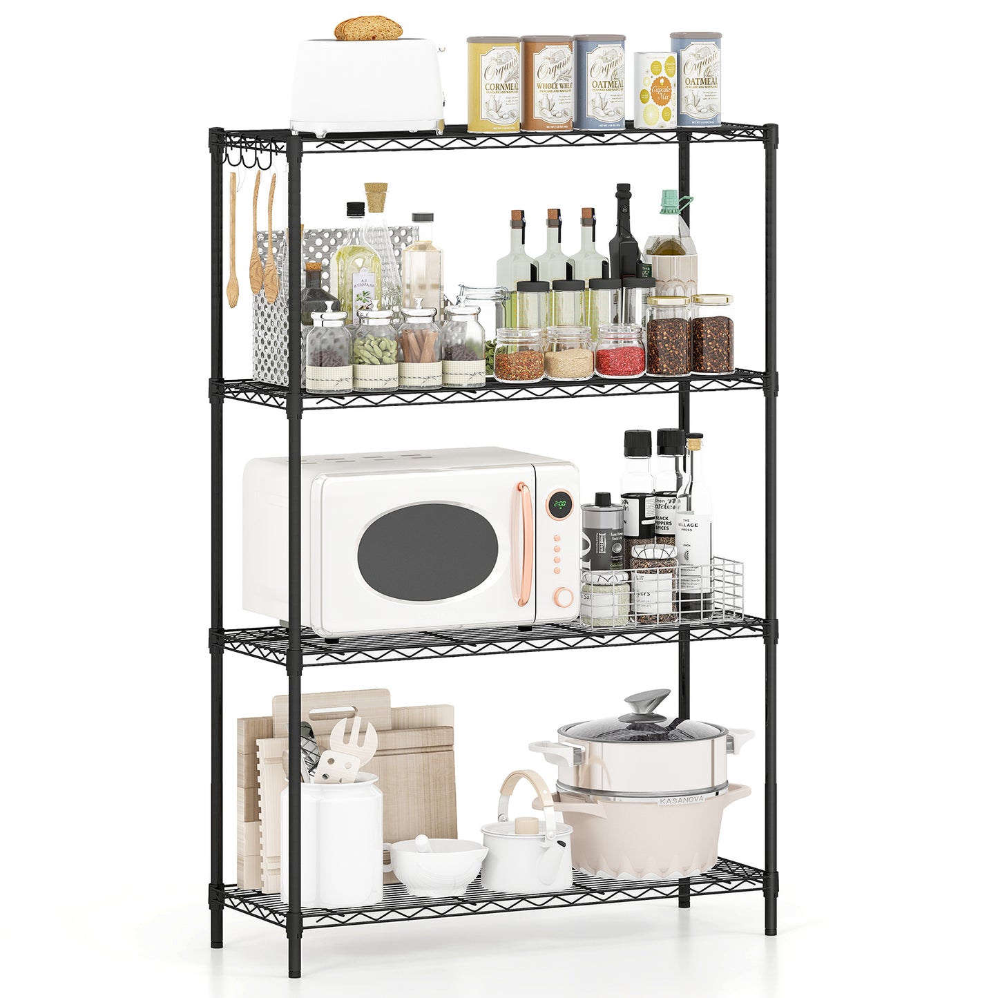 3/4/5/6-Tier Wire Shelving Unit Adjustable Metal Storage Shelves with V-shaped Shelving Rack-4-Tier-M