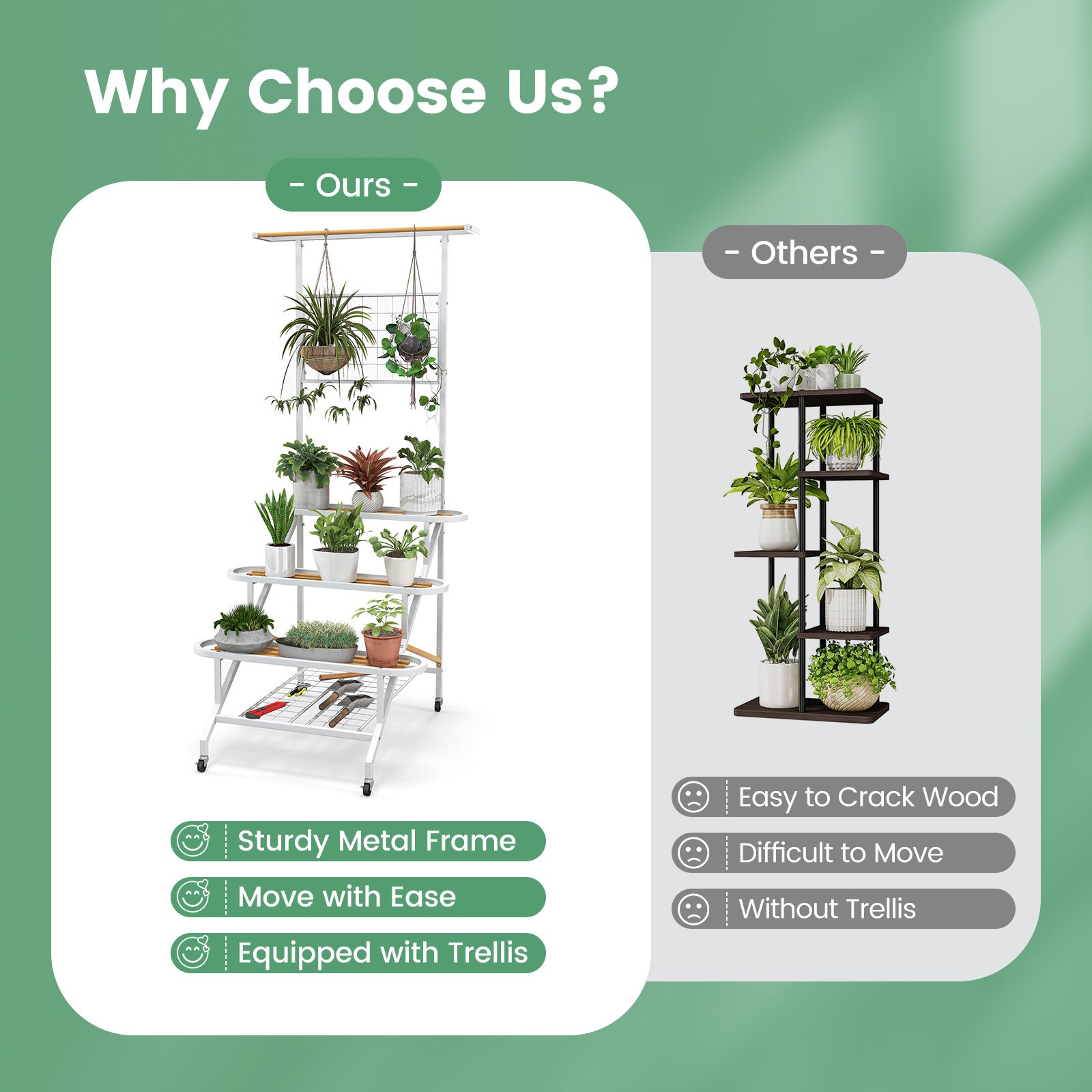4-Tier Hanging Plant Stand with Hanging Bar and Trellis
