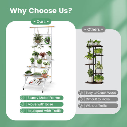 4-Tier Hanging Plant Stand with Hanging Bar and Trellis
