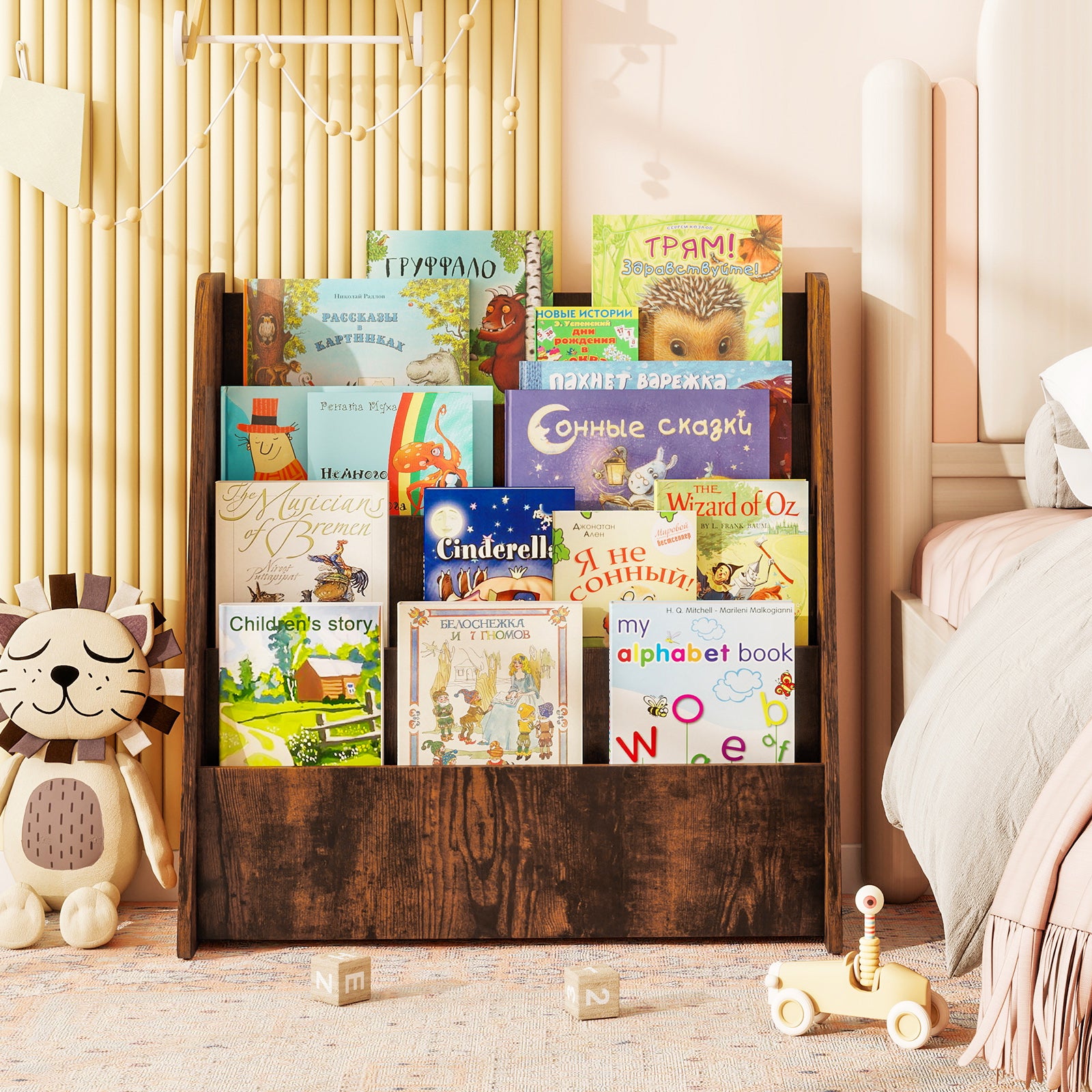4-Tier Kids Bookshelf with Deep Compartments for Kids Bedroom-Rustic Brown