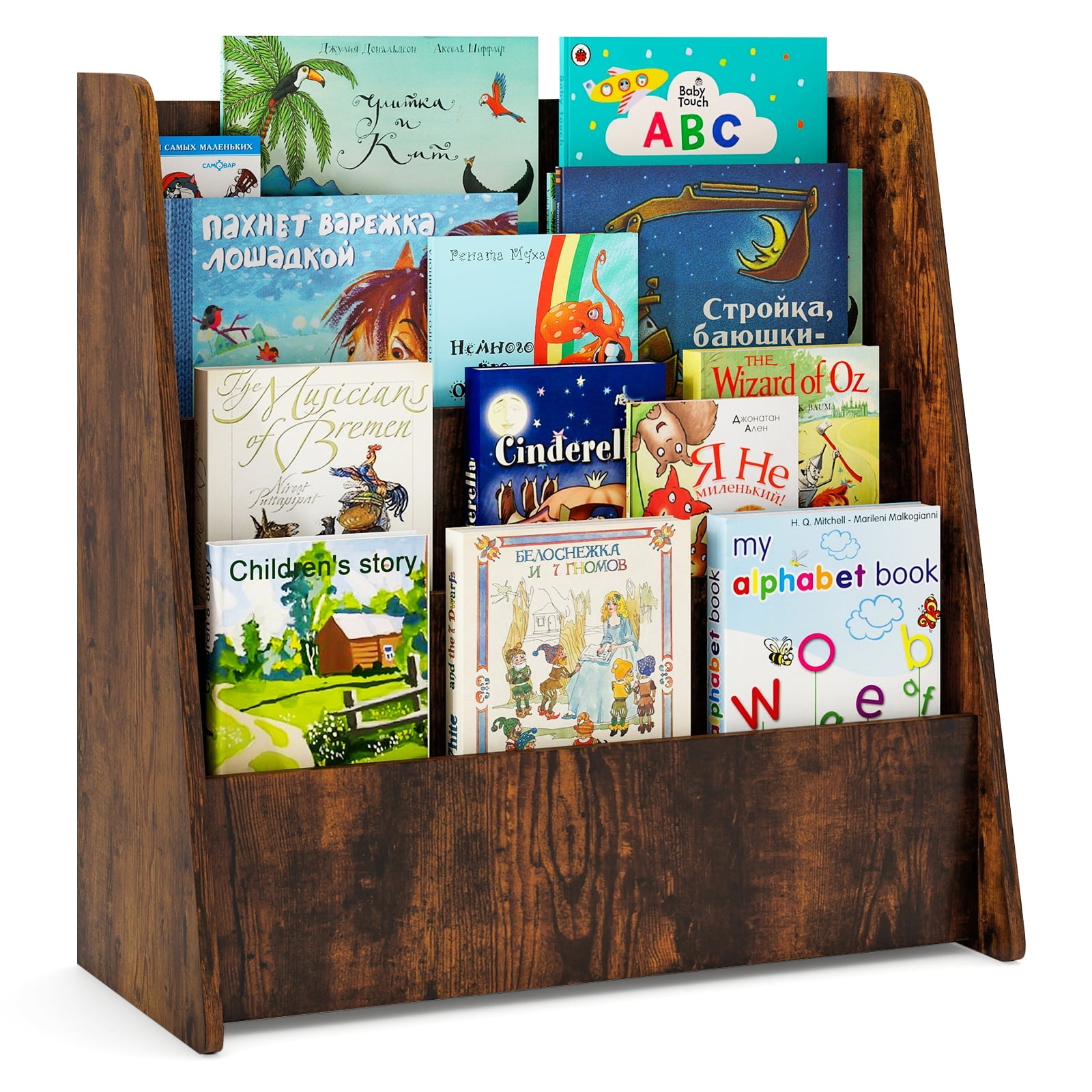 4-Tier Kids Bookshelf with Deep Compartments for Kids Bedroom-Rustic Brown