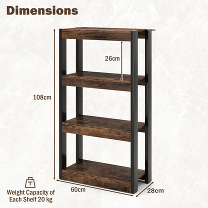 4 Tier Wooden Bookcase Bookshelf with Dual Anti-Tipping Kits-Rustic Brown