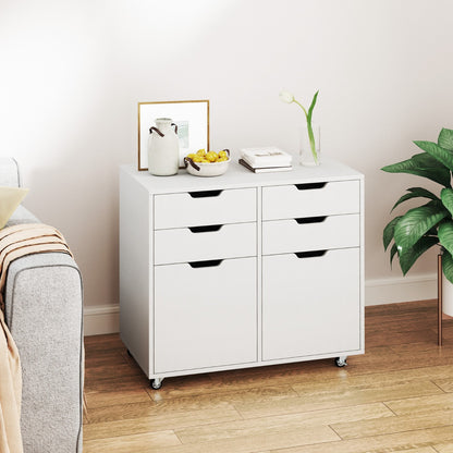 4 Drawer Dresser Chest with Doors and Universal Wheels-White