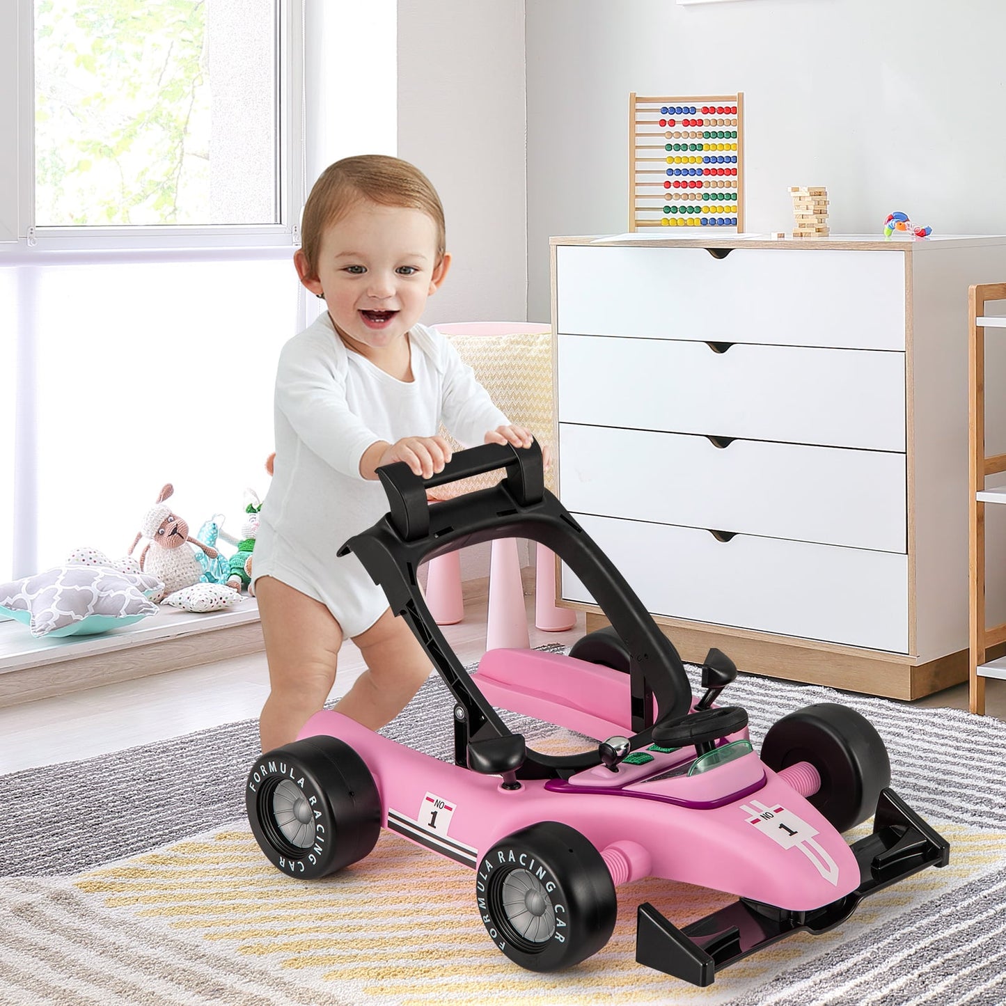 4-in-1 Baby Push Walker with Adjustable Height and Speed-Cream Pink
