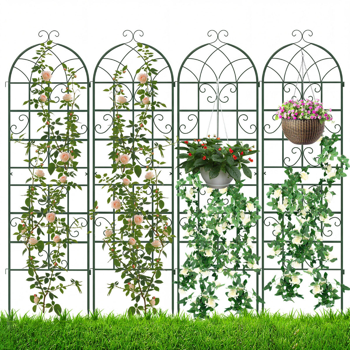 4 Pack 180 cm x 50 cm Metal Garden Trellis Decorative for Climbing Plants-Green