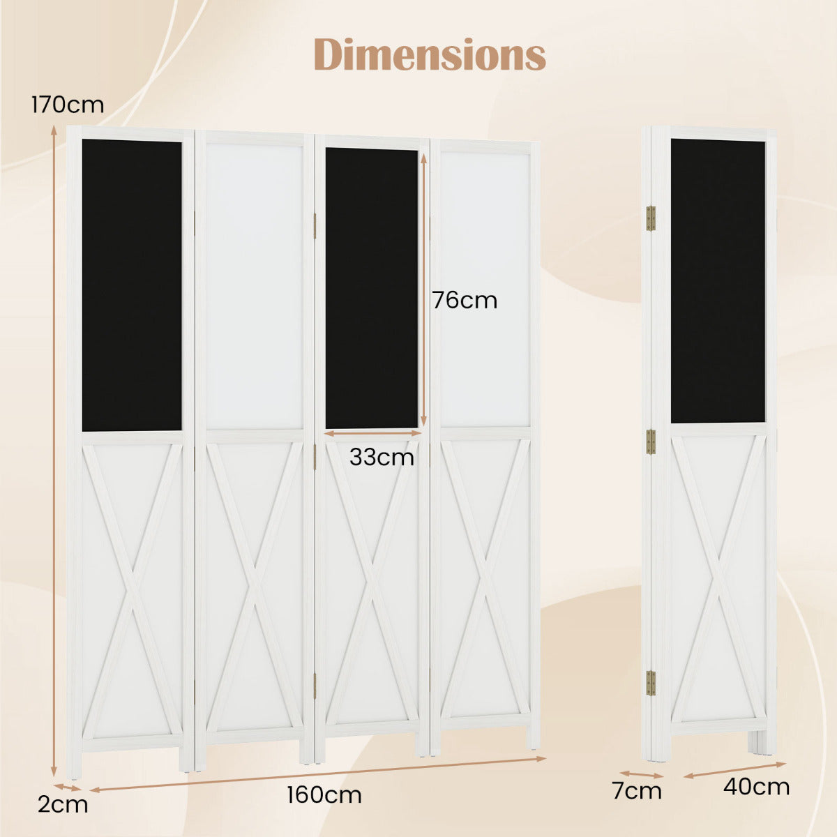 4-Panel Room Divider 170 cm Tall Folding Privacy Screens-White