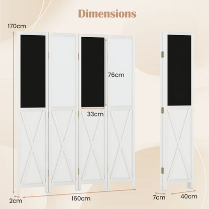 4-Panel Room Divider 170 cm Tall Folding Privacy Screens-White