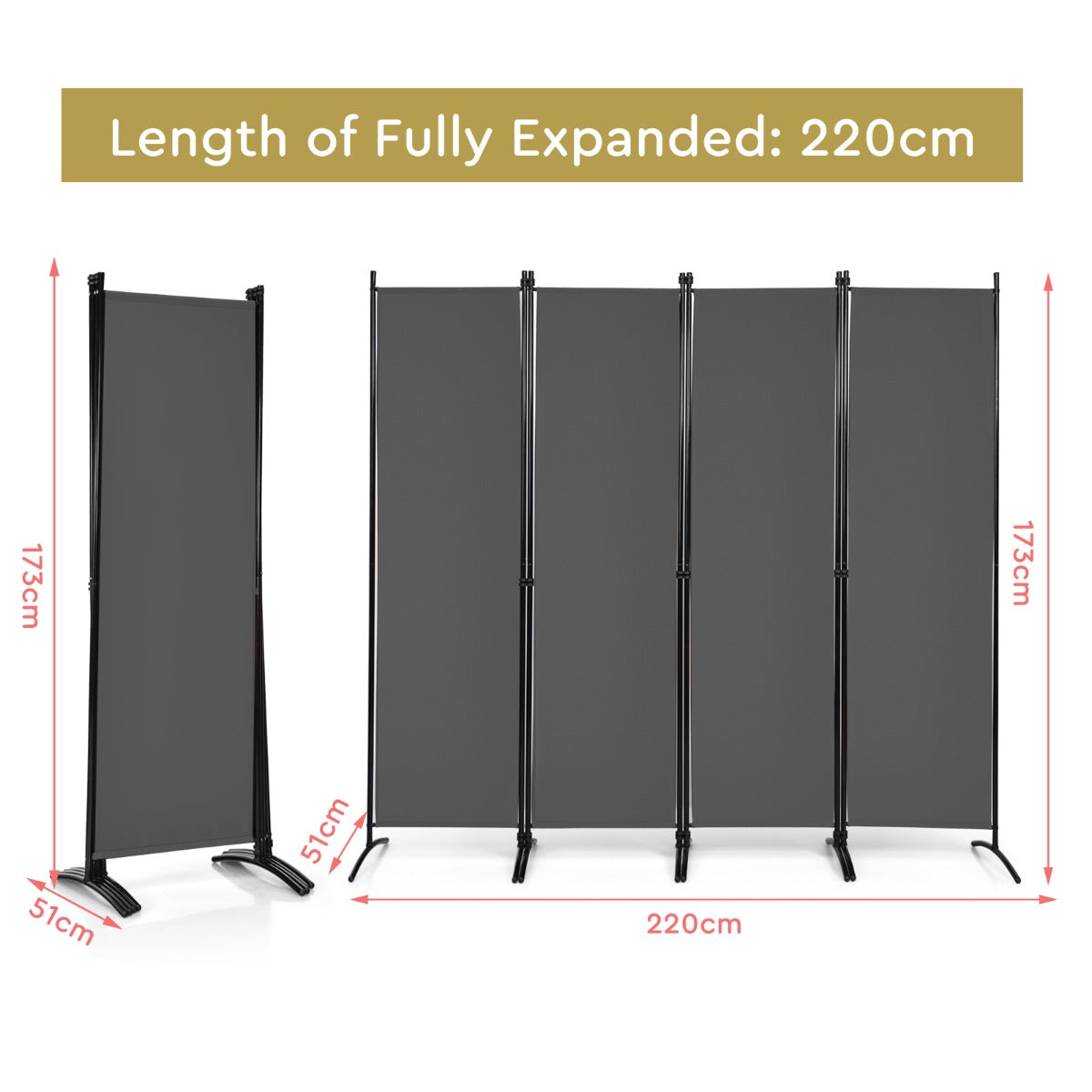4 Panel Wall Privacy Screen Protector for Home-Grey