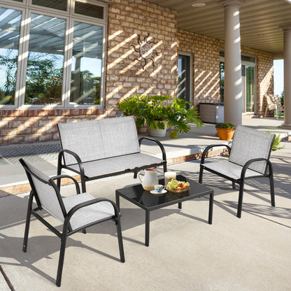 4 Piece Garden Furniture Set with loveseat for Patio Without Cushions-Grey