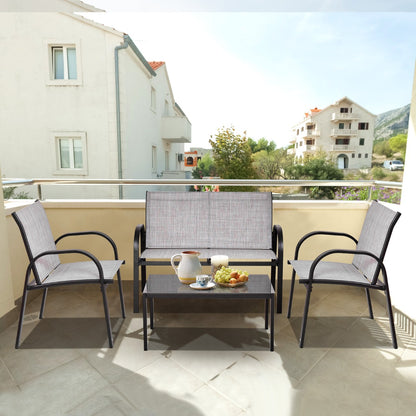 4 Piece Garden Furniture Set with loveseat for Patio Without Cushions-Grey