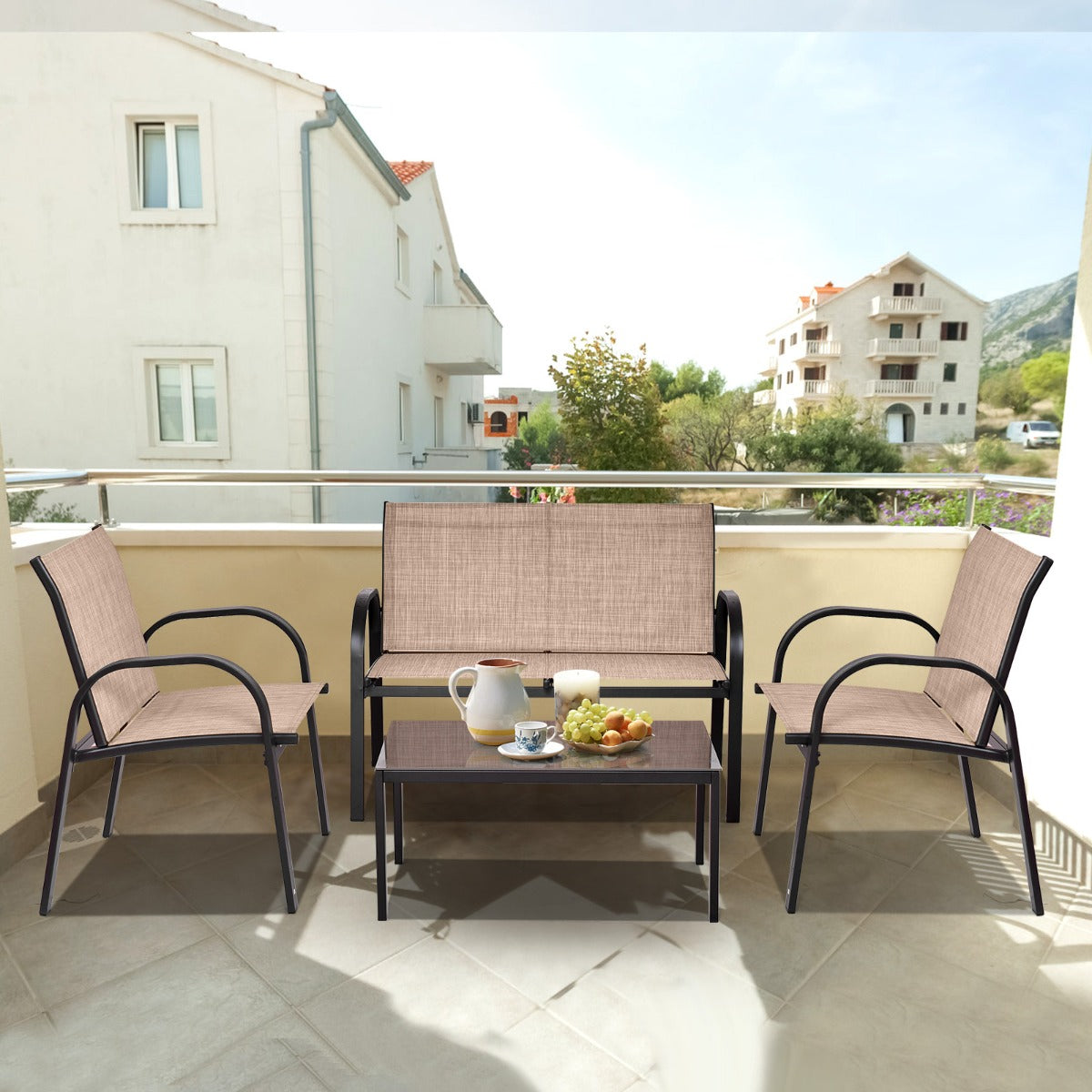 4 Piece Garden Furniture Set with loveseat for Patio Without Cushions-Brown