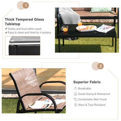 4 Piece Garden Furniture Set with loveseat for Patio Without Cushions-Brown