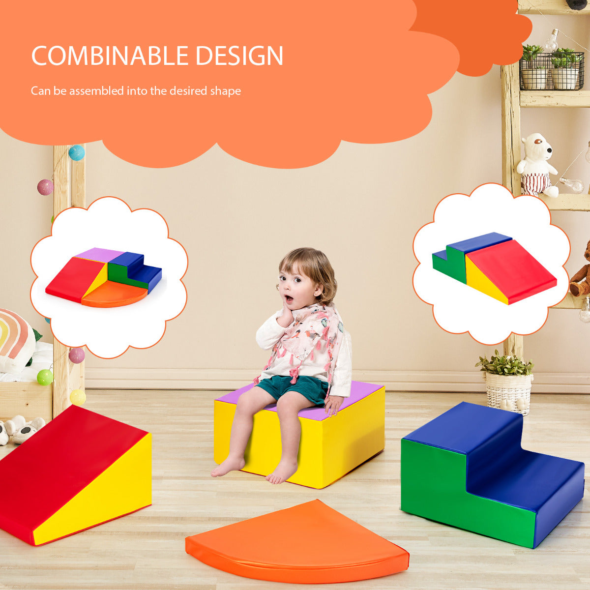 4 Pieces Climb and Crawl Foam Play Set for Toddlers Preschoolers-Pink