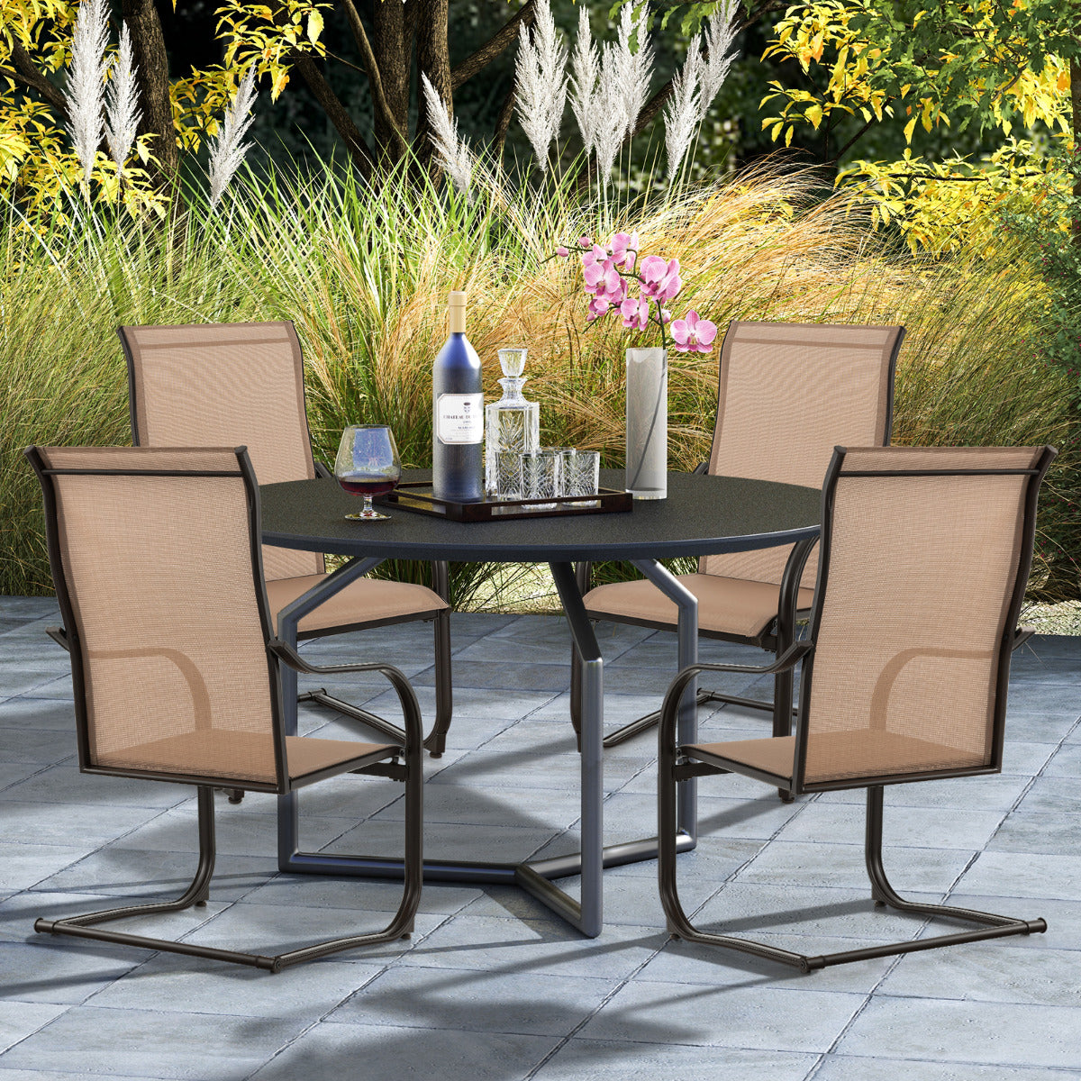4 Pieces Outdoor Dining Chairs with Cozy and Breathable Seat Fabric