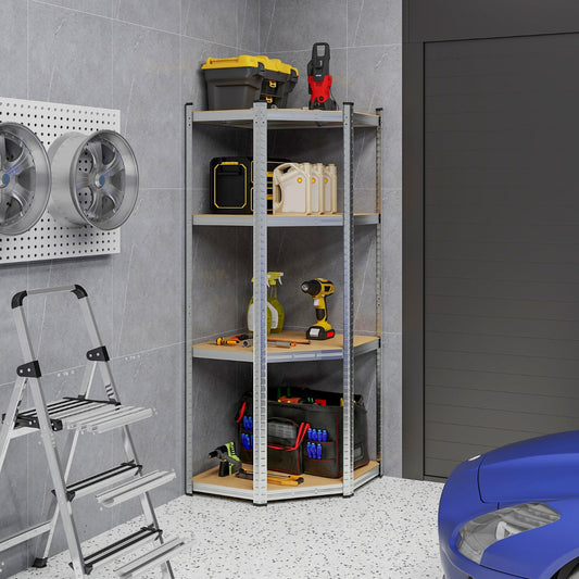 4-Tier Corner Shelving Unit 720KG Heavy Duty for Warehouse Pantry Shed and Kitchen-Silver