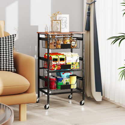 4/5-Tier Kitchen Storage Cart with Wooden Top and DIY Chalk Labels-4-Tier