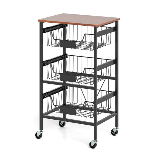 4/5-Tier Kitchen Storage Cart with Wooden Top and DIY Chalk Labels-4-Tier