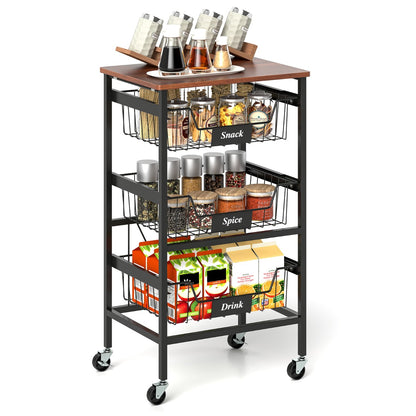 4/5-Tier Kitchen Storage Cart with Wooden Top and DIY Chalk Labels-4-Tier