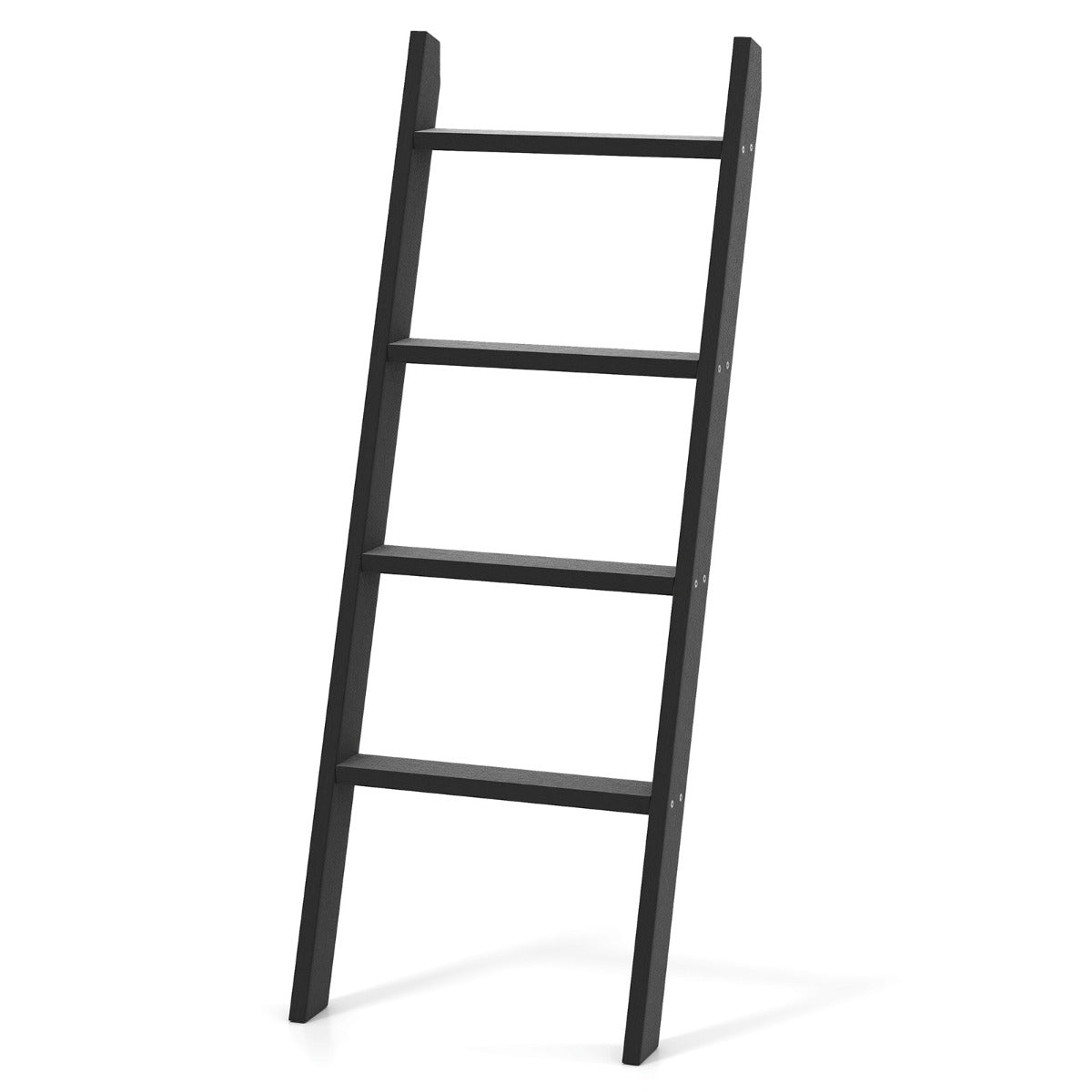4-Tier Wooden Blanket Ladder 137 cm Wall Leaning Quilt Holder for Storage and Display-Black