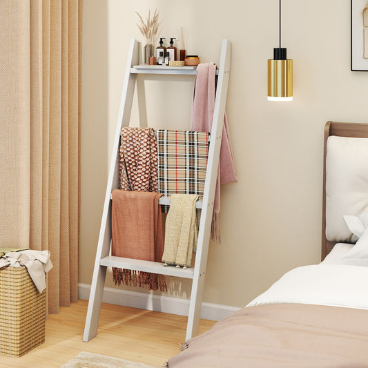 4-Tier Wooden Blanket Ladder 137 cm Wall Leaning Quilt Holder for Storage and Display-White