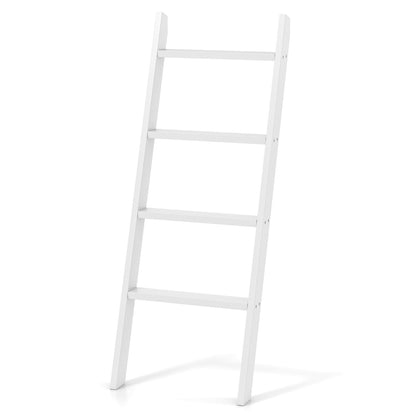 4-Tier Wooden Blanket Ladder 137 cm Wall Leaning Quilt Holder for Storage and Display-White