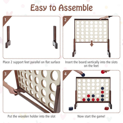 4-in-a-row Game Set with 42 PCS Jumbo Rings and 600D Oxford Fabric Carrying Bag-Brown