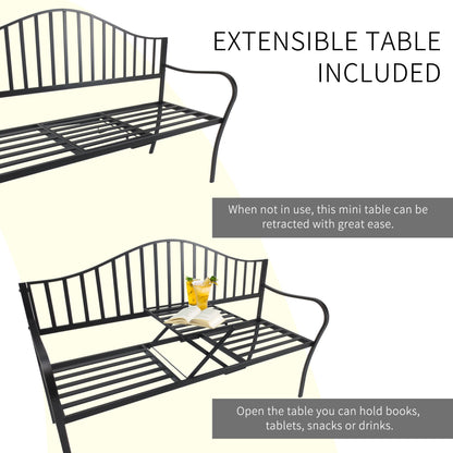Outsunny Metal Bench W/Table,  150Lx53Wx95H cm