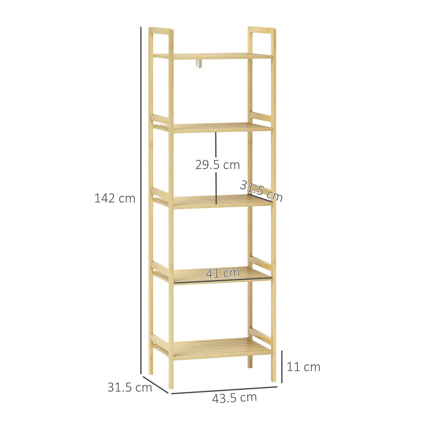HOMCOM 5-Tier Bamboo Bathroom Storage Shelf, Freestanding Shelving Unit with Adjustable Rack for Kitchen Bathroom Living Room, Natural Wood Finish