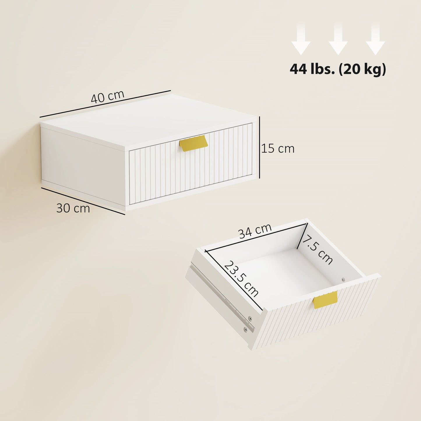 HOMCOM Modern Floating Nightstands Set of 2, Wall Mounted Bedside Tables with Wave Drawer White