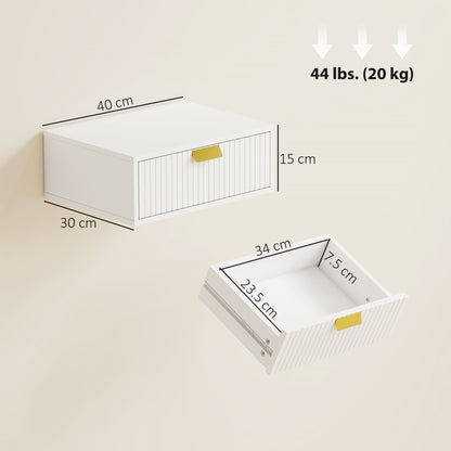 HOMCOM Modern Floating Nightstands Set of 2, Wall Mounted Bedside Tables with Wave Drawer White
