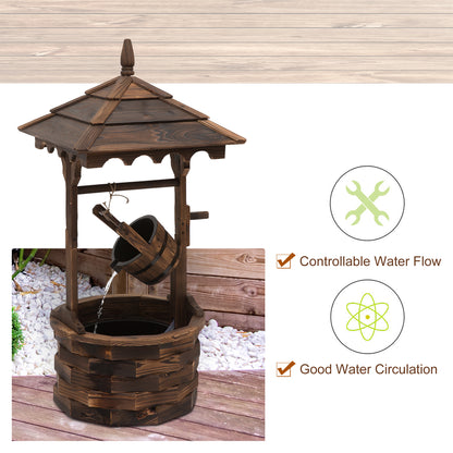 Outsunny Wooden Garden Wishing Well Fountain Barrel Waterfall Rustic Wood with Pump Garden DÃ©cor Ornament
