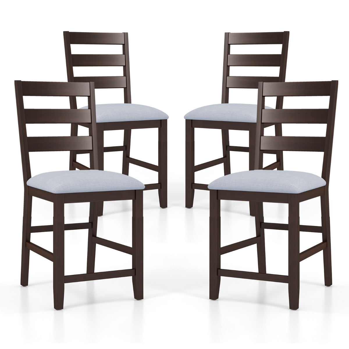 4-Piece Counter Height Bar Stool Set with Padded Seat and Rubber Wood Legs