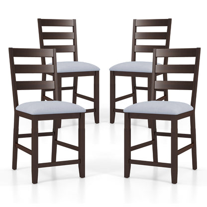 4-Piece Counter Height Bar Stool Set with Padded Seat and Rubber Wood Legs