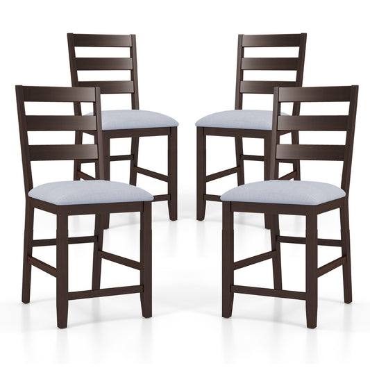 4-Piece Counter Height Bar Stool Set with Padded Seat and Rubber Wood Legs
