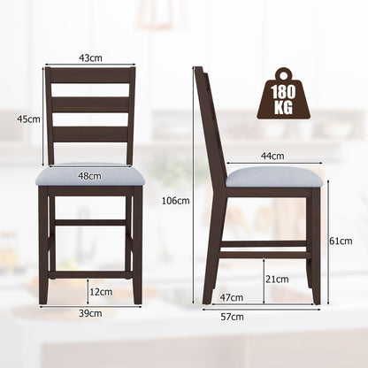 4-Piece Counter Height Bar Stool Set with Padded Seat and Rubber Wood Legs
