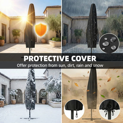 Outsunny 3 x 3 m Garden Cantilever Parasol with Light, Umbrella with Wind Protection, 360 degrees Rotation, Khaki