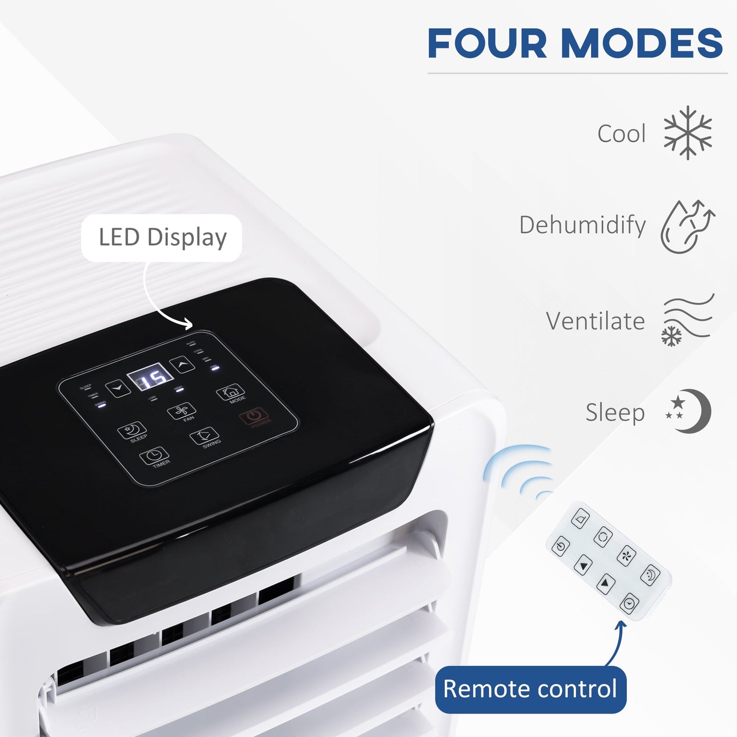 HOMCOM 10000 BTU Air Conditioning Unit, 3-in-1 Portable Air Conditioner, Dehumidifier, Cooling Fan with Remote Control, LED Display, 2 Speeds, 24H Timer, Window Venting Kit, 30mÂ²