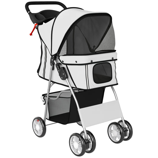 PawHut Dog Pram, Pet Stroller with Reflective Strips, Foldable Cat Stroller with 360Â° Swivel Wheels, Grey