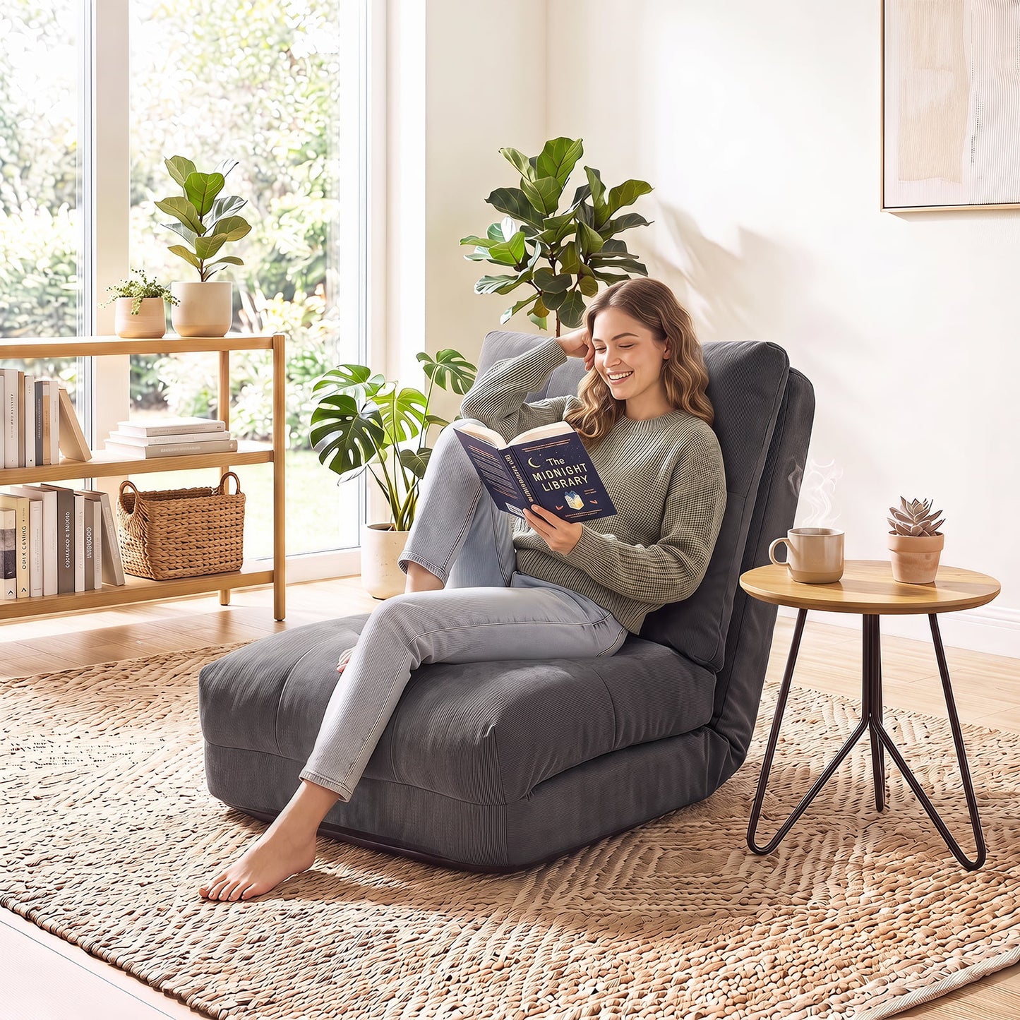 5-Level Adjustable Floor Chair for Adults with Back Support and Comfy Padded Cushions-Grey