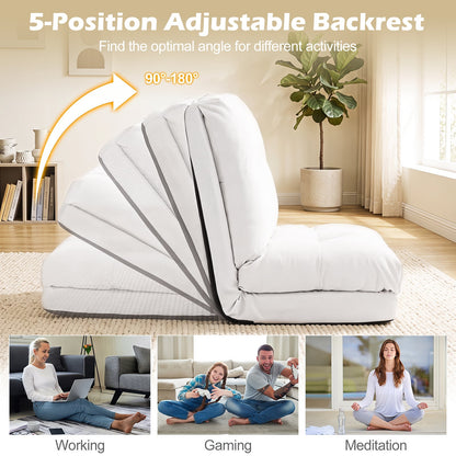 5-Level Adjustable Floor Chair for Adults with Back Support and Comfy Padded Cushions-White