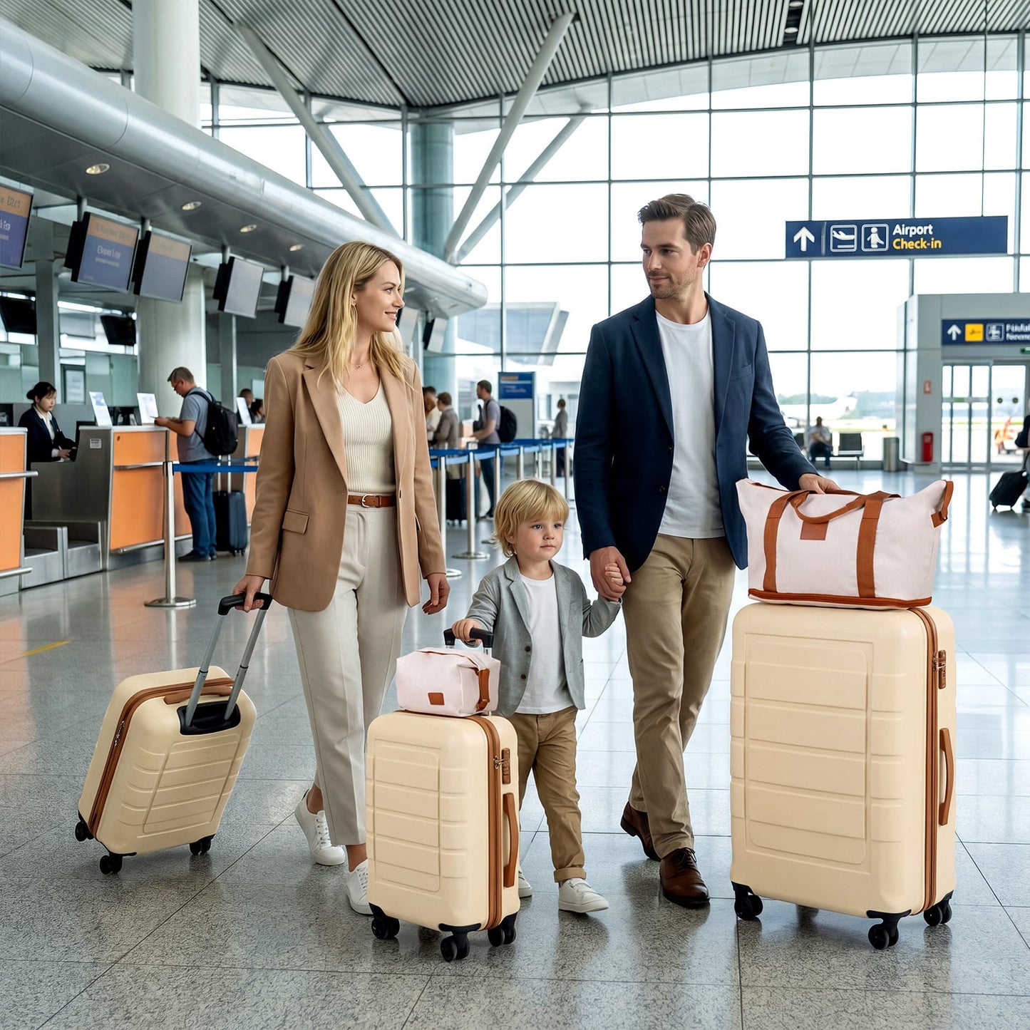 5-Piece Luggage Set with Universal Wheels and ABS Hard Shell for Travel-Beige