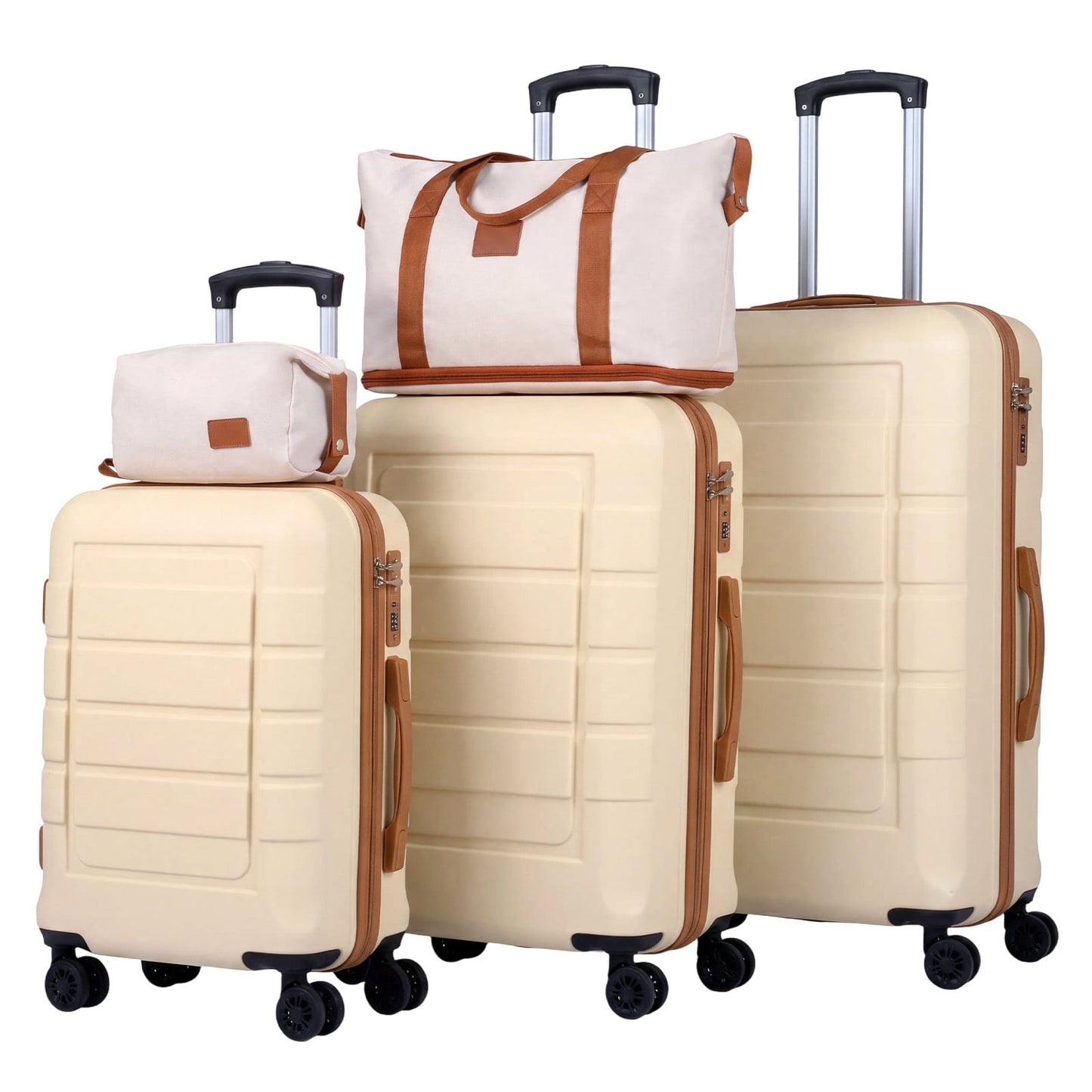 5-Piece Luggage Set with Universal Wheels and ABS Hard Shell for Travel-Beige