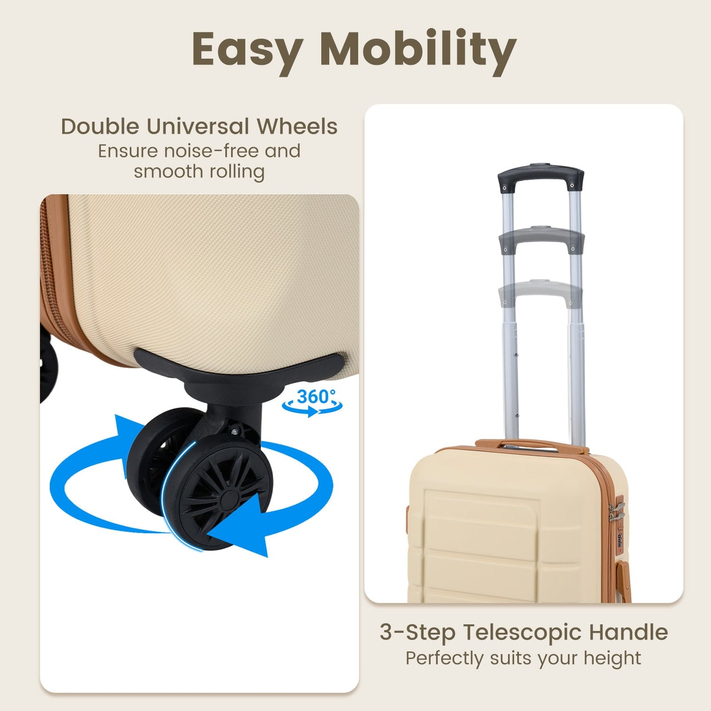 5-Piece Luggage Set with Universal Wheels and ABS Hard Shell for Travel-Beige