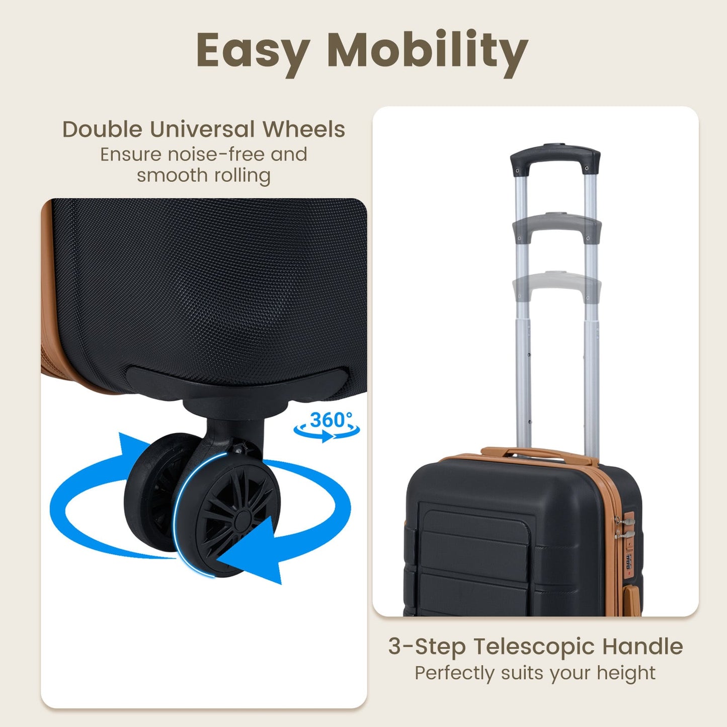5-Piece Luggage Set with Universal Wheels and ABS Hard Shell for Travel-Black