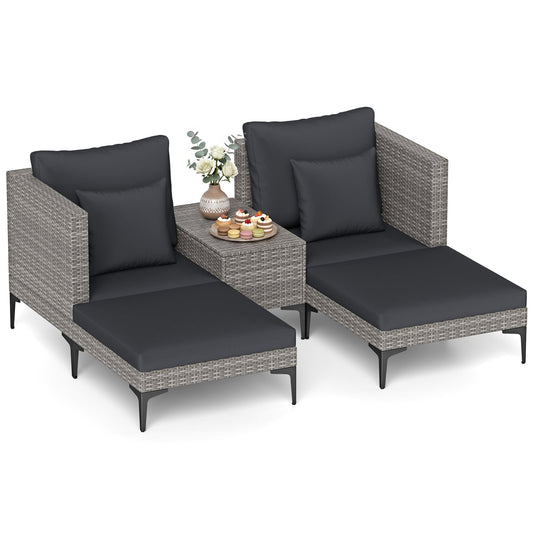 5-Piece Patio Conversation Set with 2 Armchairs 2 Ottomans and Side Table-Dark Grey