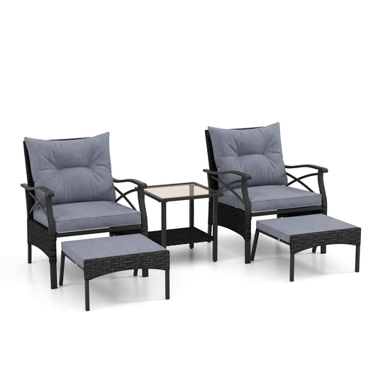 5 Piece Patio Furniture Set with Soft Seat and Back Cushions Included-Grey
