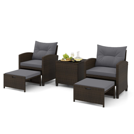 5-Piece Patio Rattan Furniture Set with Ottomans and Coffee Table for Backyard-Grey