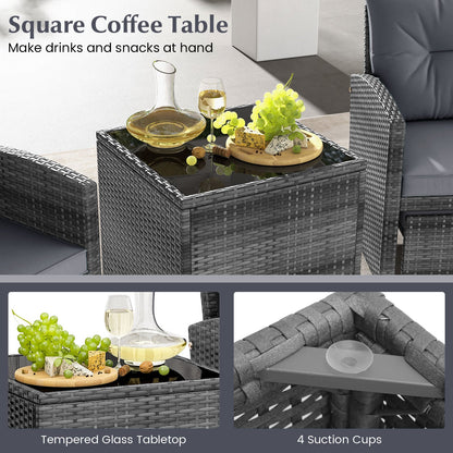 5 Piece Wicker Patio Furniture Set with 2 Cushioned Chairs and 2 Ottomans-Dark Grey